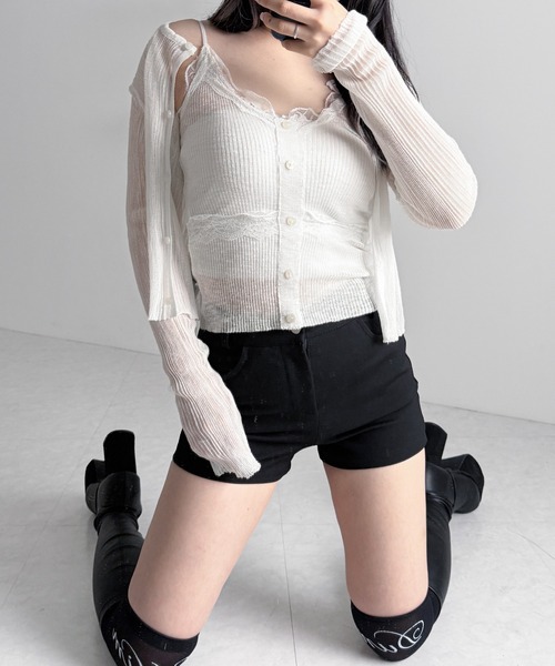 me+em select(ミームセレクト)の「【 2点セット 】フロントレースシアーニットキャミソール +カーディガン SET / front lace sheer knit camisole + cardigan set(アンサンブル・レディース・ホワイト/ブラック/ピンク・FREE)」の19枚目の写真