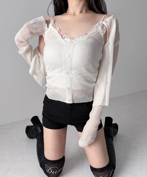 me+em select(ミームセレクト)の「【 2点セット 】フロントレースシアーニットキャミソール +カーディガン SET / front lace sheer knit camisole + cardigan set(アンサンブル・レディース・ホワイト/ブラック/ピンク・FREE)」の20枚目の写真
