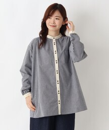 先染め配色バンド カラーチュニックシャツ