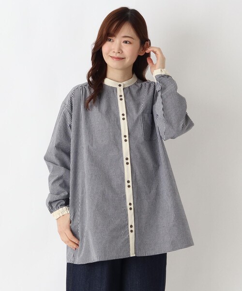 one'sterrace(ワンズテラス)の「先染め配色バンド カラーチュニックシャツ(シャツ/ブラウス・レディース・ベージュ系8/アイボリー系8/ブラック系8・02)」の2枚目の写真