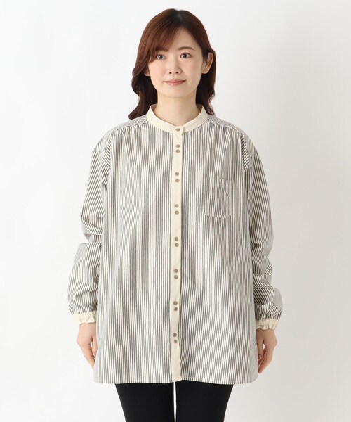 one'sterrace(ワンズテラス)の「先染め配色バンド カラーチュニックシャツ(シャツ/ブラウス・レディース・ベージュ系8/アイボリー系8/ブラック系8・02)」の16枚目の写真