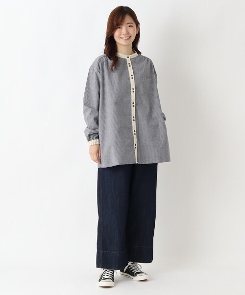 one'sterrace(ワンズテラス)の「先染め配色バンド カラーチュニックシャツ(シャツ/ブラウス・レディース・ベージュ系8/アイボリー系8/ブラック系8・02)」の13枚目の写真