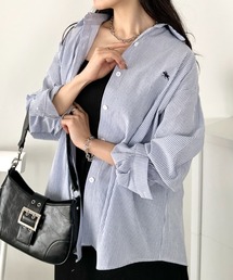 POLO CHAMPS（ポロチャンプス）の「POLO CHAMPS(ポロチャンプス)/カラーシャツ オーバーサイズ ストライプ長袖シャツ 羽織 ワンポイント刺繍（シャツ/ブラウス）」