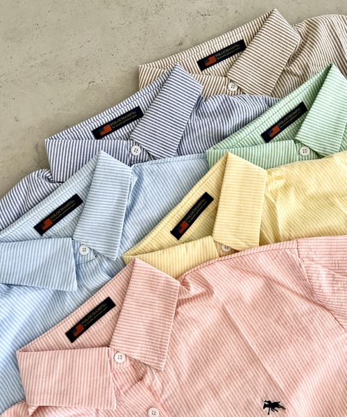 POLOCHAMPS(ポロチャンプス)の「POLOCHAMPS(ポロチャンプス)/カラーシャツ オーバーサイズ ストライプ長袖シャツ 羽織 ワンポイント刺繍(シャツ/ブラウス・レディース・サックスブルー/イエロー/ネイビー/レッド/グリーン/ブラウン・FREE)」の8枚目の写真