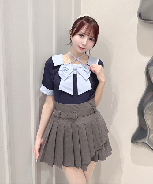 one way(ワンウェイ)の「半袖リボントップス(Tシャツ/カットソー・レディース・オフホワイト/ブラック/ネイビー/ピンク・FREE)」の3枚目の写真