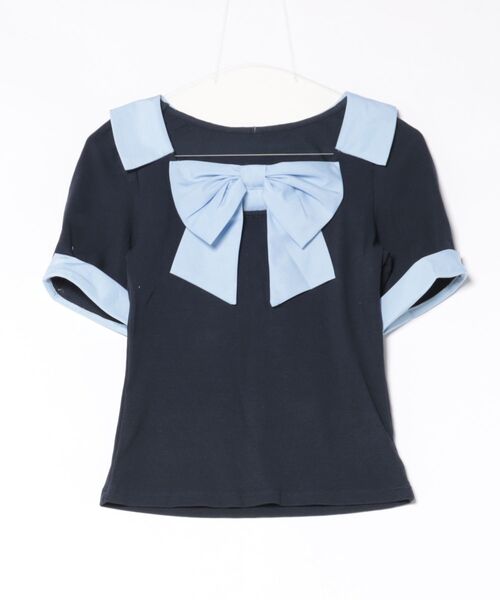 one way(ワンウェイ)の「半袖リボントップス(Tシャツ/カットソー・レディース・オフホワイト/ブラック/ネイビー/ピンク・FREE)」の14枚目の写真