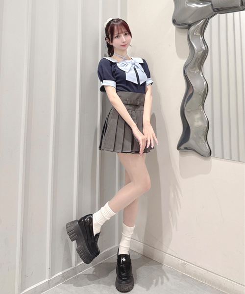 one way(ワンウェイ)の「半袖リボントップス(Tシャツ/カットソー・レディース・オフホワイト/ブラック/ネイビー/ピンク・FREE)」の10枚目の写真