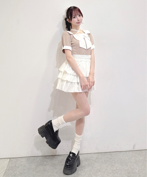 one way(ワンウェイ)の「半袖リボントップス(Tシャツ/カットソー・レディース・オフホワイト/ブラック/ネイビー/ピンク・FREE)」の13枚目の写真