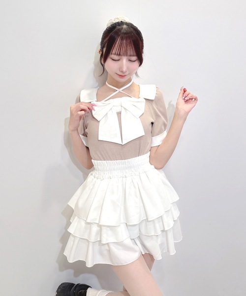 one way(ワンウェイ)の「半袖リボントップス(Tシャツ/カットソー・レディース・オフホワイト/ブラック/ネイビー/ピンク・FREE)」の12枚目の写真