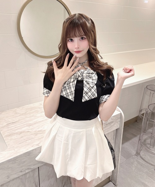 one way(ワンウェイ)の「半袖リボントップス(Tシャツ/カットソー・レディース・オフホワイト/ブラック/ネイビー/ピンク・FREE)」の5枚目の写真