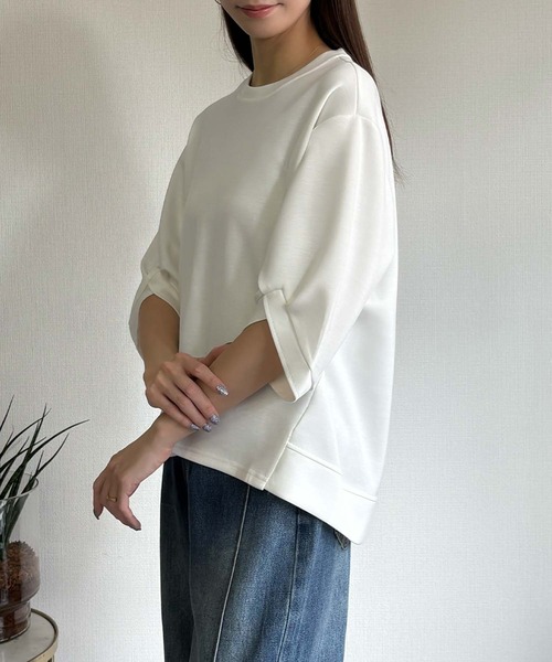 LOWO(ロワ)の「ハーフスリーブスウェットプルオーバー(Tシャツ/カットソー・レディース・ベージュ/ブラック/オフホワイト・FREE)」の7枚目の写真