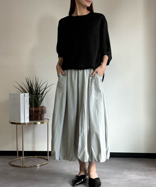 LOWO(ロワ)の「ハーフスリーブスウェットプルオーバー(Tシャツ/カットソー・レディース・ベージュ/ブラック/オフホワイト・FREE)」の10枚目の写真