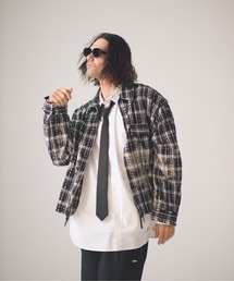 ADAMPATEK/short length bleached check zipup shirt/ショート丈ZIPチェックシャツ