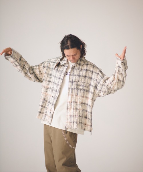 ADAM PATEK(アダムパテック)の「ADAMPATEK/short length bleached check zipup shirt/ショート丈ZIPチェックシャツ(シャツ/ブラウス・メンズ・ブラック/ホワイト・1/2)」の10枚目の写真
