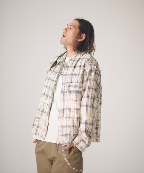 ADAM PATEK(アダムパテック)の「ADAMPATEK/short length bleached check zipup shirt/ショート丈ZIPチェックシャツ(シャツ/ブラウス・メンズ・ブラック/ホワイト・1/2)」の3枚目の写真