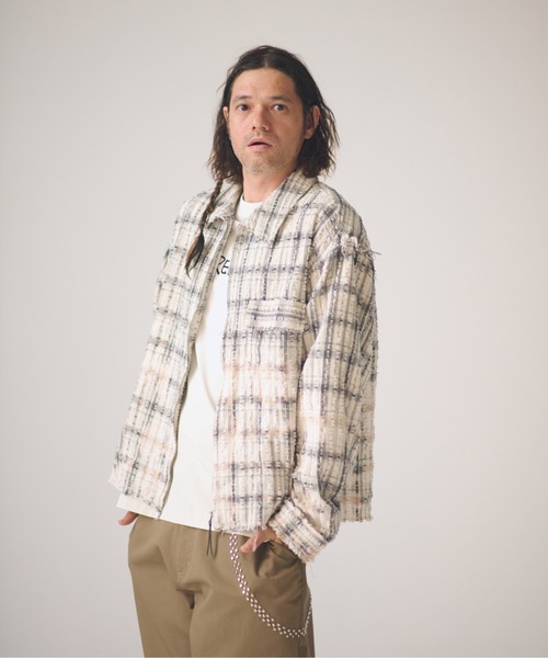 ADAM PATEK(アダムパテック)の「ADAMPATEK/short length bleached check zipup shirt/ショート丈ZIPチェックシャツ(シャツ/ブラウス・メンズ・ブラック/ホワイト・1/2)」の11枚目の写真