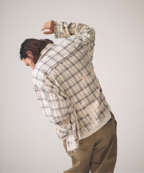 ADAM PATEK(アダムパテック)の「ADAMPATEK/short length bleached check zipup shirt/ショート丈ZIPチェックシャツ(シャツ/ブラウス・メンズ・ブラック/ホワイト・1/2)」の4枚目の写真