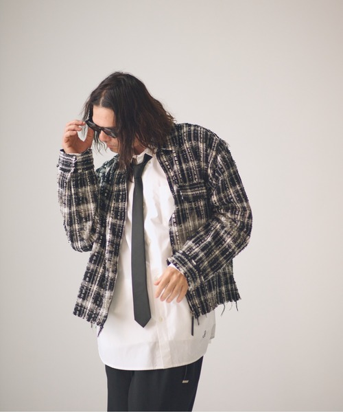 ADAM PATEK(アダムパテック)の「ADAMPATEK/short length bleached check zipup shirt/ショート丈ZIPチェックシャツ(シャツ/ブラウス・メンズ・ブラック/ホワイト・1/2)」の6枚目の写真