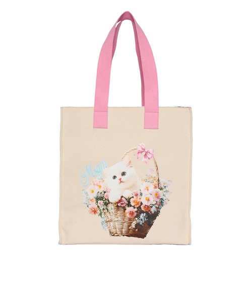 MSGM(エムエスジーエム)の「MSGM FLOWER BASKET CAT キャンバストートバッグ(トートバッグ・レディース・キナリ・ONE SIZE)」の1枚目の写真
