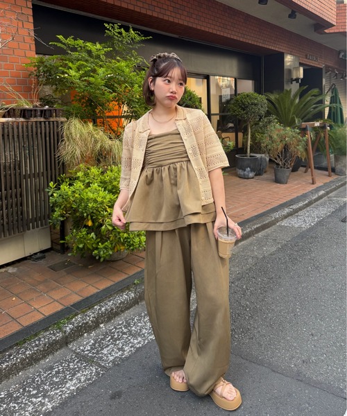 OLUN(オルン)の「easy tuck slacks pants/イージータックスラックスパンツ【セットアップ対応】(スラックス・レディース・ブラウン/アイボリー・MEDIUM/SMALL)」の12枚目の写真