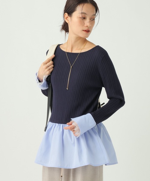 Elura（エルーラ）の「異素材切り替えフリルプルオーバー/659642（ニット/セーター・レディース・ホワイト/ライトグレー/ネイビー・FREE）」の3枚目の写真