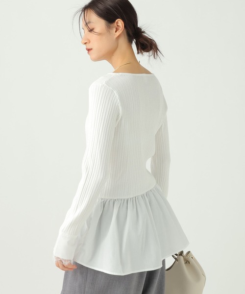 Elura（エルーラ）の「異素材切り替えフリルプルオーバー/659642（ニット/セーター・レディース・ホワイト/ライトグレー/ネイビー・FREE）」の2枚目の写真