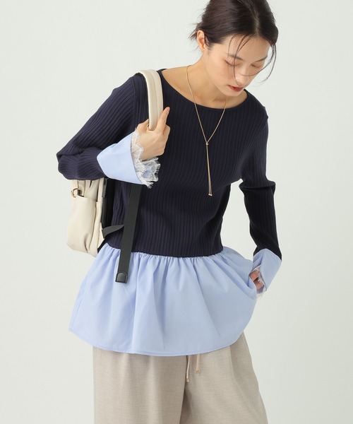 Elura（エルーラ）の「異素材切り替えフリルプルオーバー/659642（ニット/セーター・レディース・ホワイト/ライトグレー/ネイビー・FREE）」の13枚目の写真