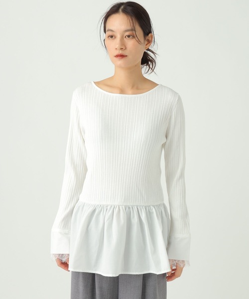 Elura（エルーラ）の「異素材切り替えフリルプルオーバー/659642（ニット/セーター・レディース・ホワイト/ライトグレー/ネイビー・FREE）」の16枚目の写真