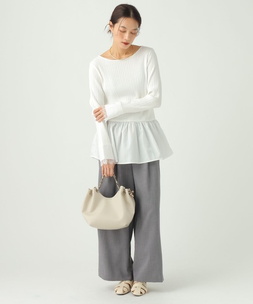 Elura（エルーラ）の「異素材切り替えフリルプルオーバー/659642（ニット/セーター・レディース・ホワイト/ライトグレー/ネイビー・FREE）」の5枚目の写真