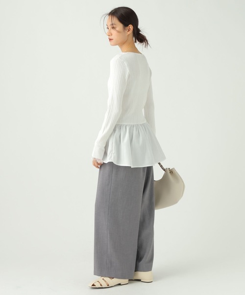 Elura（エルーラ）の「異素材切り替えフリルプルオーバー/659642（ニット/セーター・レディース・ホワイト/ライトグレー/ネイビー・FREE）」の6枚目の写真