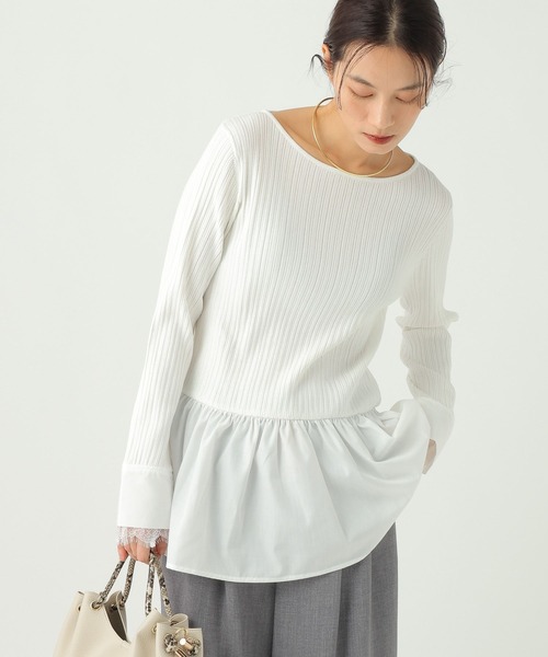 Elura（エルーラ）の「異素材切り替えフリルプルオーバー/659642（ニット/セーター・レディース・ホワイト/ライトグレー/ネイビー・FREE）」の4枚目の写真