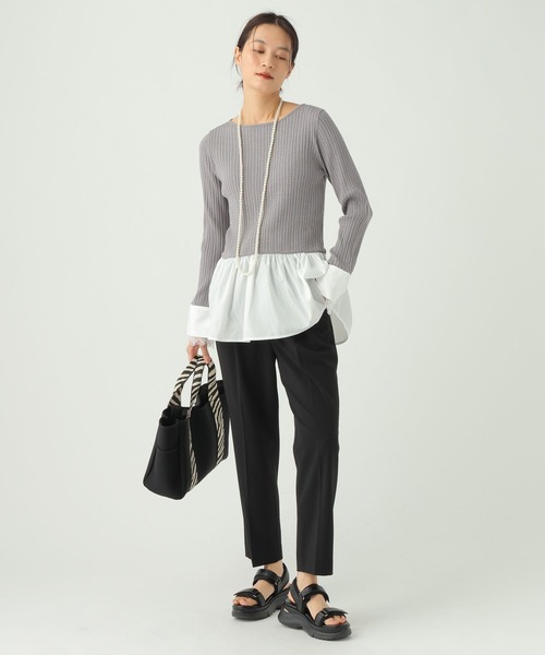 Elura（エルーラ）の「異素材切り替えフリルプルオーバー/659642（ニット/セーター・レディース・ホワイト/ライトグレー/ネイビー・FREE）」の9枚目の写真