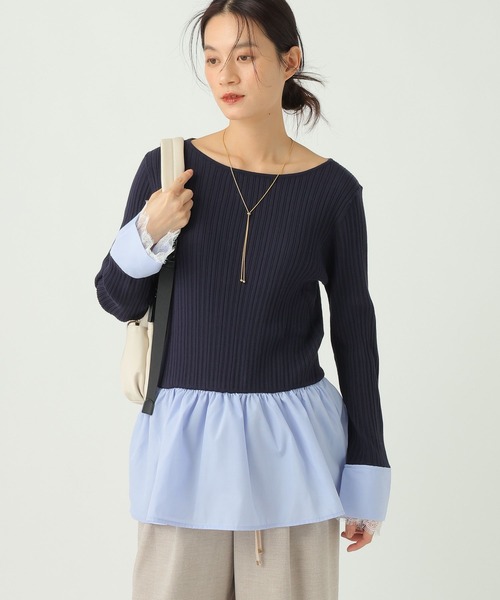 Elura（エルーラ）の「異素材切り替えフリルプルオーバー/659642（ニット/セーター・レディース・ホワイト/ライトグレー/ネイビー・FREE）」の12枚目の写真