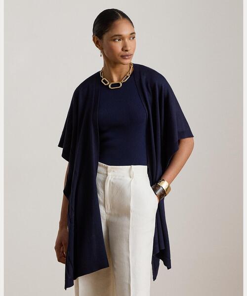 LAUREN RALPH LAUREN(ローレン ラルフ ローレン)の「ベルティングモチーフ ジャカード Ruana(ポンチョ・レディース・ネイビー系1・ONE)」の3枚目の写真