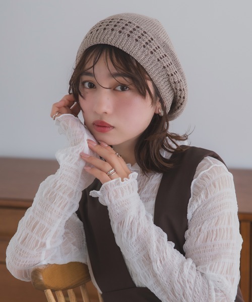 polcadot（ポルカドット）の「リバーシブル メッシュベレー帽 / 軽量 サマーベレー（ハンチング/ベレー帽・レディース・ブラック/ベージュ/グレー・FREE）」の7枚目の写真