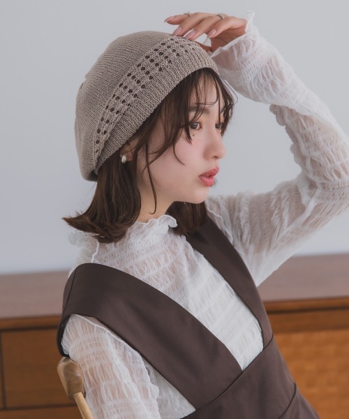 polcadot（ポルカドット）の「リバーシブル メッシュベレー帽 / 軽量 サマーベレー（ハンチング/ベレー帽・レディース・ブラック/ベージュ/グレー・FREE）」の6枚目の写真