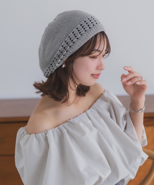 polcadot（ポルカドット）の「リバーシブル メッシュベレー帽 / 軽量 サマーベレー（ハンチング/ベレー帽・レディース・ブラック/ベージュ/グレー・FREE）」の13枚目の写真