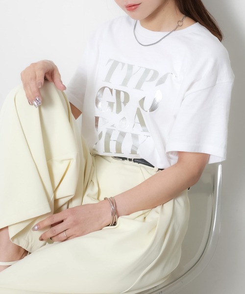 Riberry（リベリー）の「アソートシルバープリント半袖Tシャツ【箔/ラメグリッター】（Tシャツ/カットソー・レディース・B/A/C/D/E・MEDIUM）」の4枚目の写真