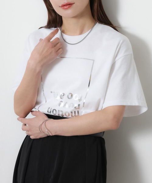Riberry（リベリー）の「アソートシルバープリント半袖Tシャツ【箔/ラメグリッター】（Tシャツ/カットソー・レディース・B/A/C/D/E・MEDIUM）」の20枚目の写真