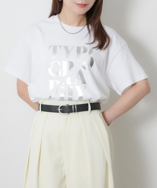 Riberry（リベリー）の「アソートシルバープリント半袖Tシャツ【箔/ラメグリッター】（Tシャツ/カットソー・レディース・B/A/C/D/E・MEDIUM）」の13枚目の写真