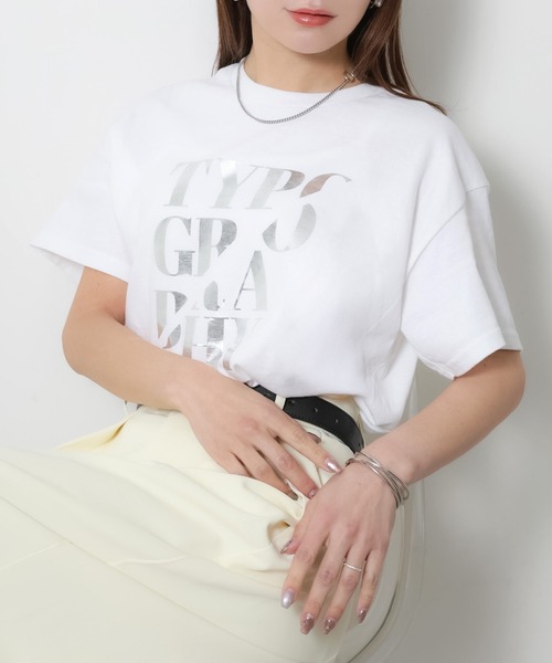 Riberry（リベリー）の「アソートシルバープリント半袖Tシャツ【箔/ラメグリッター】（Tシャツ/カットソー・レディース・B/A/C/D/E・MEDIUM）」の15枚目の写真