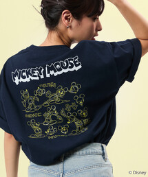 限定展開 DISNEY/ディズニー/ミッキーマウス /モノクロ バックプリント クルーネック Tシャツ/Drew Paint
