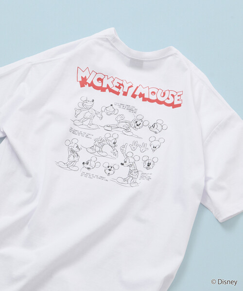 DISNEY лимитированная коллекция — Mickey Mouseバックプリント クルーネック T-shirt / Drew Paint