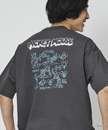 限定展開 DISNEY/ディズニー/ミッキーマウス /モノクロ バックプリント クルーネック Tシャツ/Drew Paint