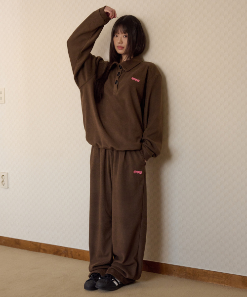 ambler(エムブラー)の「ラブ、コージー刺繍フリースワイドスウェットパンツ AP906 (ブラウン)(スウェットパンツ・レディース・その他・FREE)」の2枚目の写真