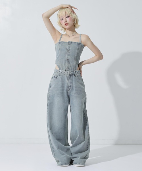 ANAP(アナップ)の「ケミカルデニム マルチWAY オールインワン(つなぎ/オールインワン・レディース・ブルー/ダークアッシュ・M/S)」の1枚目の写真