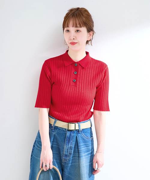 B.C STOCK(ベーセーストック)の「手洗い可 / リブ襟付きプルオーバー(ニット/セーター・レディース・レッド/ベージュ/ブラック・FREE)」の5枚目の写真