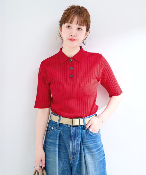 B.C STOCK(ベーセーストック)の「手洗い可 / リブ襟付きプルオーバー(ニット/セーター・レディース・レッド/ベージュ/ブラック・FREE)」の6枚目の写真
