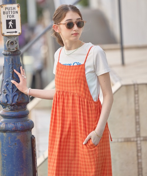 GEORGE'S(ジョージズ)の「チェックコクーンキャミワンピース(ワンピース・レディース・オレンジ/ブルー・SMALL/MEDIUM)」の1枚目の写真