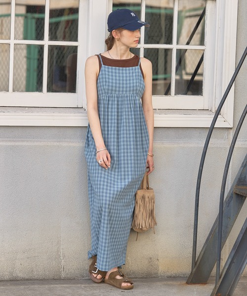 GEORGE'S(ジョージズ)の「チェックコクーンキャミワンピース(ワンピース・レディース・オレンジ/ブルー・SMALL/MEDIUM)」の2枚目の写真